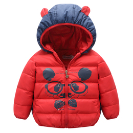 代购冬季男女儿童羽绒服短款连帽外套1-2-3岁宝宝熊猫轻薄款4童装