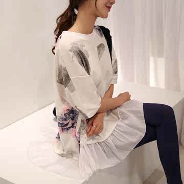 2015韩国孕妇装正品代购 时尚孕妇裙水墨宽松韩版宽松短袖连衣裙