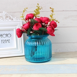 清新简约透明蓝色玻璃花瓶美式乡村田园插花瓶水培植物瓶2件包邮