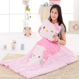 KT凯蒂猫毛绒玩具HolleKitty空调被毛毯抱枕两用粉色办公折叠被子