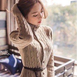 2016韩国女装新品冬季外套麻花长款开衫针织冬季加厚毛衣女连衣裙