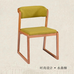 原木色布艺水曲柳餐椅咖啡椅日式甜品店休闲椅简约现代实木餐椅绿