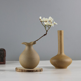 素烧粗陶日式花器 景德镇手工创意花瓶 家居软装饰品花插摆件客厅