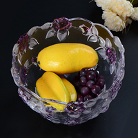 华莹 水晶玻璃果斗果碗水果篮 欧式风格玫瑰花果盆 高档大号果盘