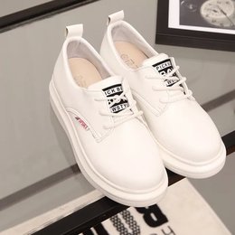 韩版新款甜美平底单鞋女英伦学院风白色小皮鞋圆头百搭系带运动鞋