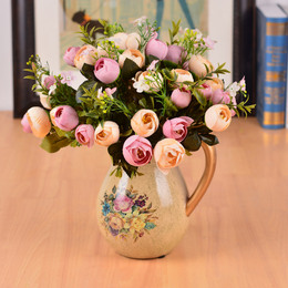 欧式双色茶苞仿真花套装客厅餐桌装饰花瓶摆件绢花摆放花卉可批发