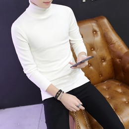 秋冬季男士韩版修身毛衣纯色英伦高领针织衫套头打底衫男生潮线衣