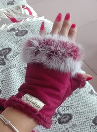 韩版女士半指手套兔毛口冬季加厚保暖电脑打字学生可爱露指手套真
