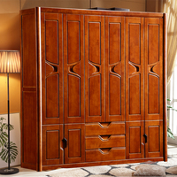 现代中式实木推拉衣柜3 4 5 6开门 卧室橡木大小空间储物衣橱加顶