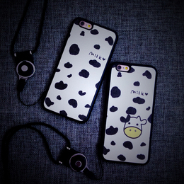 奶牛iphone6plus硅胶套带挂绳苹果6s手机壳创意防摔情侣5s/SE软壳