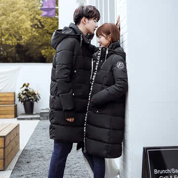 2016新款韩国男女情侣装加厚保暖外套中长款连帽羽绒棉服面包服潮