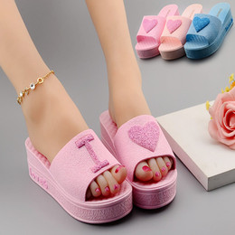 夏季新款韩版时尚心形松糕跟坡跟凉拖鞋女厚底高跟拖鞋女鱼嘴鞋