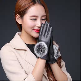 女士冬季皮手套触屏防寒防风保暖加绒加厚骑行摩托车学生可爱韩版