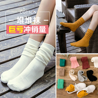 秋冬季堆堆袜女韩国纯棉薄款纯色细竖条纹复古森系袜套中筒袜子