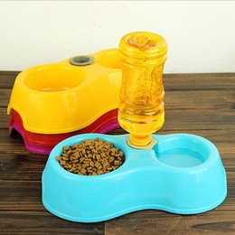 宠物塑料双碗狗碗狗盆自动双碗猫碗食盆水盆双用泰迪狗自动饮水器