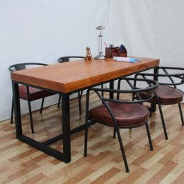 美式复古铁艺小户型餐桌实木办公桌简约现代咖啡桌会议书桌工作台
