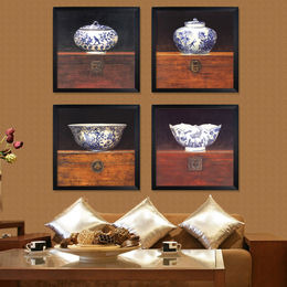 青花瓷 新中式风格客厅沙发背景墙壁挂画 餐厅饭厅装饰画古典有框