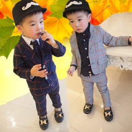 2016新款4岁格子6岁男童西装套装韩版潮1一3岁秋款儿童小礼服二件