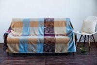 复古地中海盖巾短绒沙发毯子蓝格超柔软沙发床盖毯多功能毯子促销