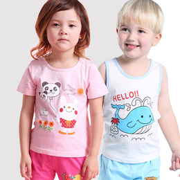 夏季童装男童女童棉T恤儿童短袖上衣中大童圆领体恤短袖背心韩版