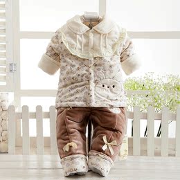 婴儿棉衣套装加厚秋冬装3-6-9月宝宝棉袄童装上衣天鹅绒品牌特卖