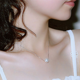 韩国代购925纯银天然珍珠项链长款锁骨链女短简约单颗吊坠送妈妈