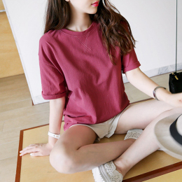 2016夏季新品韩版短袖t恤女宽松学生纯棉百搭上衣女学院风打底衫