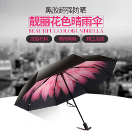 晴雨两用黑胶双层防晒小黑伞 创意三折遮阳伞防紫外线折叠晴雨伞