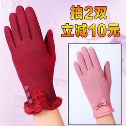 五指手套女冬可爱韩版学生加厚保暖全指冬季手套女骑车加绒棉手套