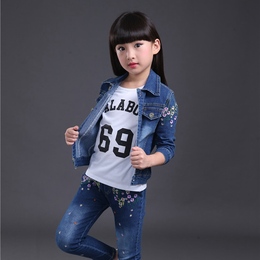 童装中大女童套装秋装新款韩版长袖儿童牛仔两件套7-9周岁时尚潮