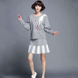 毛衣套装女两件套秋季2016韩版女装时尚宽松针织衫套头半身裙秋装