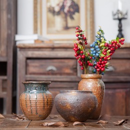 景德镇创意粗陶陶瓷 手工复古陶罐插花花瓶花器 客厅家居茶道摆件
