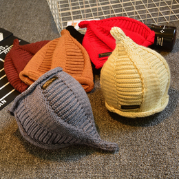 秋冬季新款儿童针织毛线帽男女童贴标保暖套头帽奶嘴帽尖尖帽子