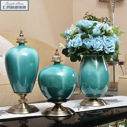 欧式复古客厅样板房陶瓷台面创意花瓶摆件套装新古典家居软装饰品