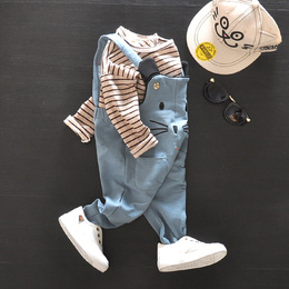 新款男女宝宝套装0123岁半纯棉长袖背带裤韩版小童装婴幼儿衣服潮