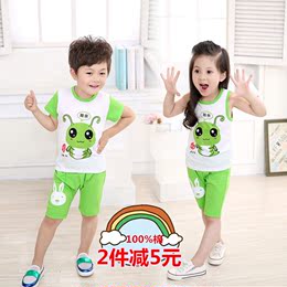 夏季儿童纯棉短袖套装 男女童运动卡通t恤两件套 小孩中大童宝宝