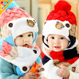 宝宝帽子秋冬天加绒6-12个月1-2-4岁小孩儿童帽子围巾两件套装潮
