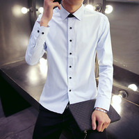 秋季男士韩版修身衬衣青少年学生长袖衬衫休闲寸衫上衣打底衫男装
