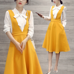 2016秋装新款韩版女装气质两件套背带连衣裙中长款时尚休闲套装裙