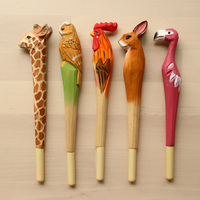 「寺月家」韩国款可爱木雕实木动物中性笔 创意文具 zakka