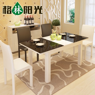 可伸缩餐桌椅组合 现代简约钢化玻璃小户型烤漆餐桌折叠饭桌