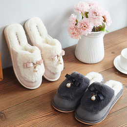 秋冬季新款韩版居家棉拖鞋可爱时尚女士室内防滑厚底保暖毛绒拖鞋