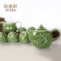 乾唐轩活瓷茶具礼盒装 蝴蝶兰花绿釉 功夫绿花红茶铁观音茶具套组