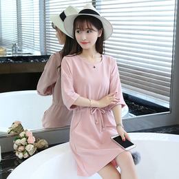 夏季韩版新款圆领蝙蝠袖修身短袖大码连衣裙
