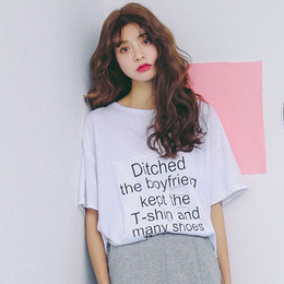 2016韩国东大门夏季新款字母印花破洞宽松甜美短袖t恤学生上衣女