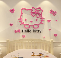 创意3D亚克力立体墙贴 卧室床头Hello kitty猫儿童房卡通家居装饰
