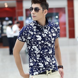 夏季男士薄款立领Polo衫男装韩版修身短袖T恤印花个性半袖体恤