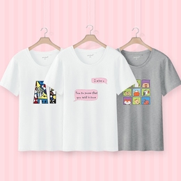 字母短袖t恤女夏纯棉修身卡通图案上衣学生韩版宽松显瘦印花体恤