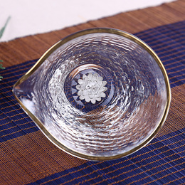 怡佳镶嵌银鱼日式手工锤目纹玻璃公杯匀杯茶海茶具分茶纯银公道杯