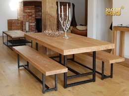美式复古做旧铁艺实木阳台茶几体闲咖啡厅餐桌椅组合